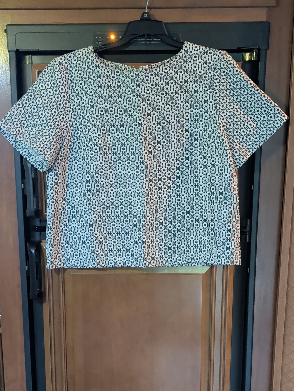 Miss Selfridge Blue and White Geometric Boxy Short Sleeve Top